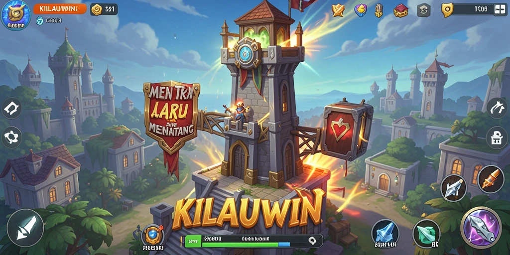 Screenshot gameplay KILAUWIN menampilkan aksi Tower Defense yang intens.