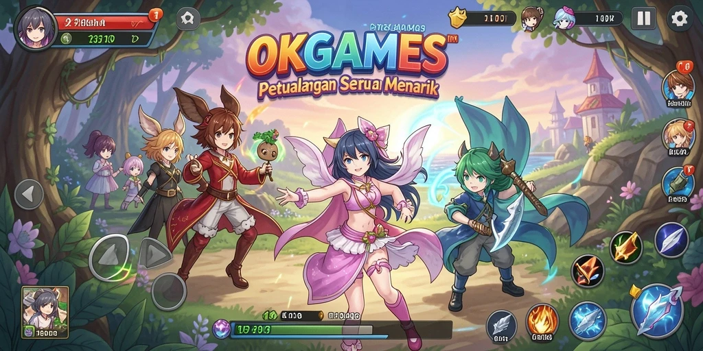 Screenshot utama OKGAMES menampilkan aksi seru dalam dunia anime.
