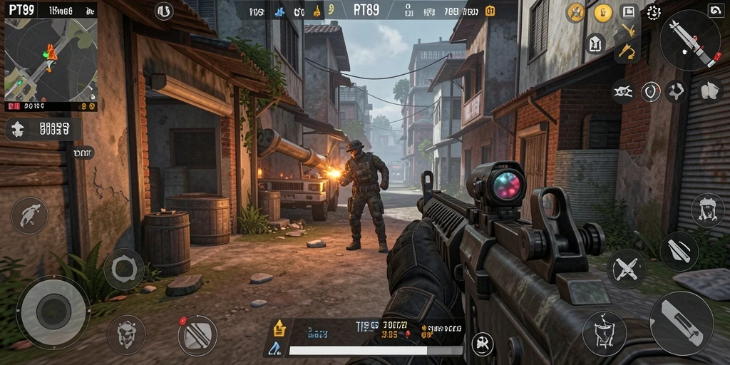 Tangkapan layar gameplay PT89 yang menunjukkan aksi seru di medan perang.