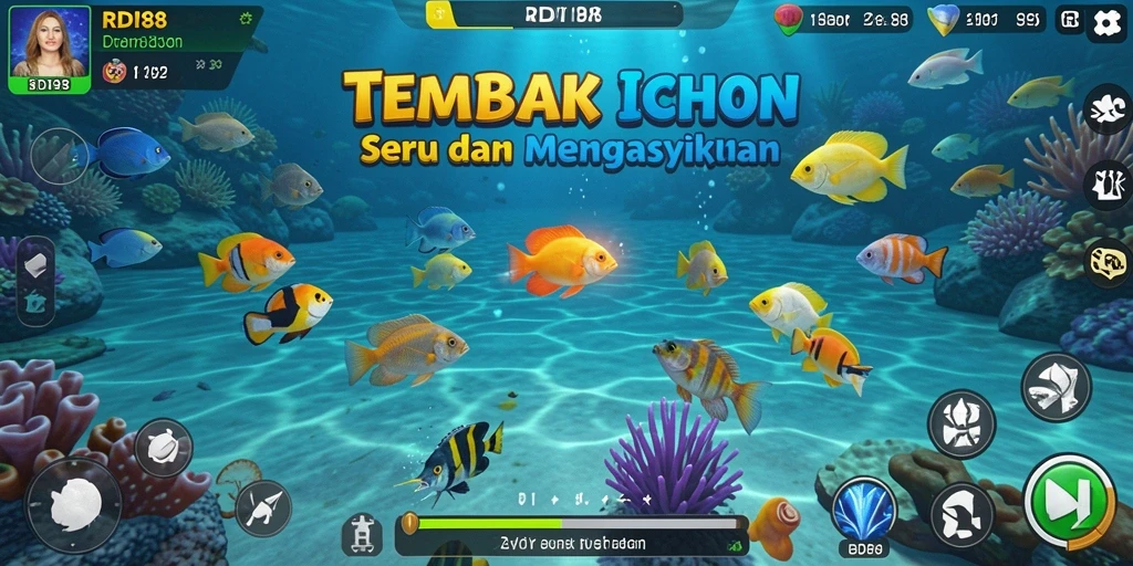 Gameplay RDI88 menampilkan perburuan ikan yang mengasyikkan.