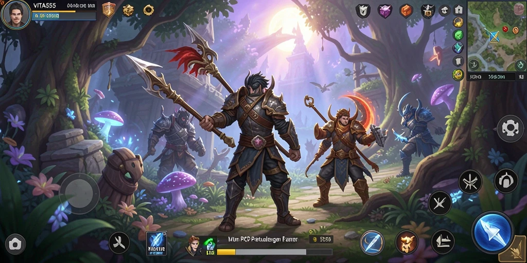 Screenshot VITA555 menampilkan pertarungan RPG yang penuh aksi dan strategi.